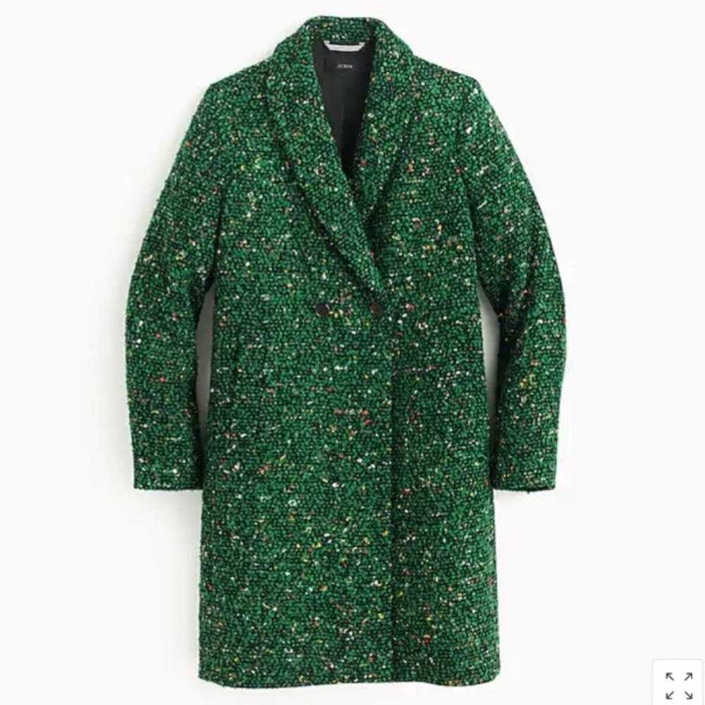 J. Crew Daphne topcoat in green tweed.